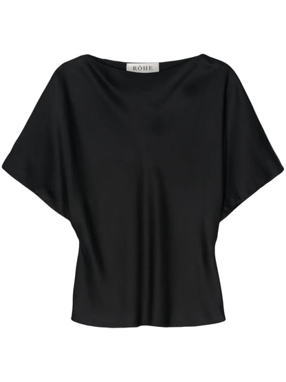 Boat-Neck Satin Blouse