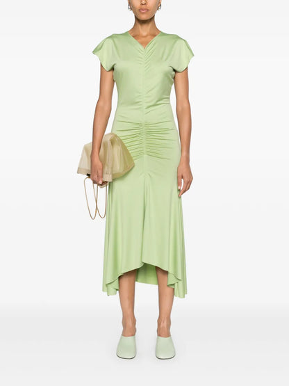 Ruched V-Neck Midi Dress