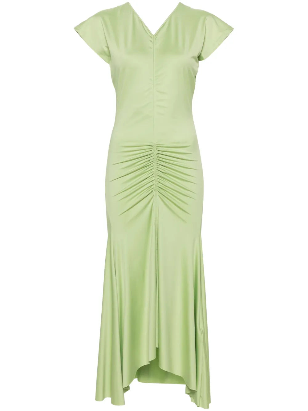 Ruched V-Neck Midi Dress