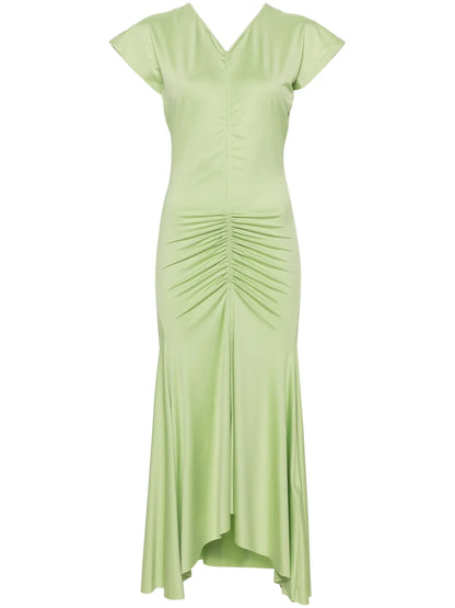 Ruched V-Neck Midi Dress