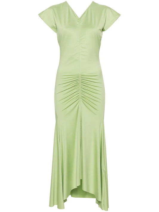Ruched V-Neck Midi Dress
