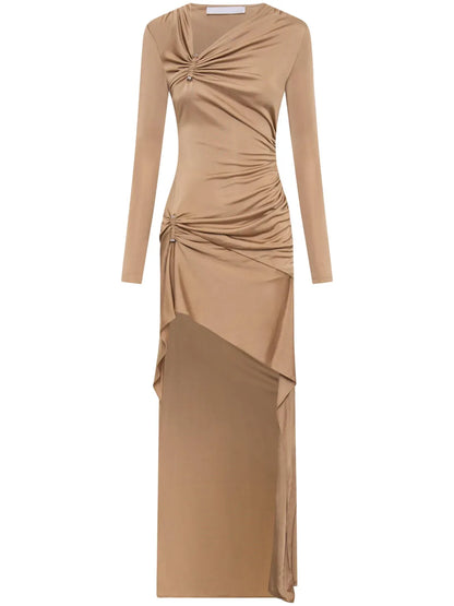 Gathered-Detail Asymmetric Maxi Dress