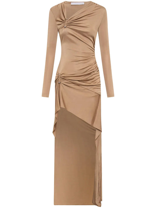 Gathered-Detail Asymmetric Maxi Dress