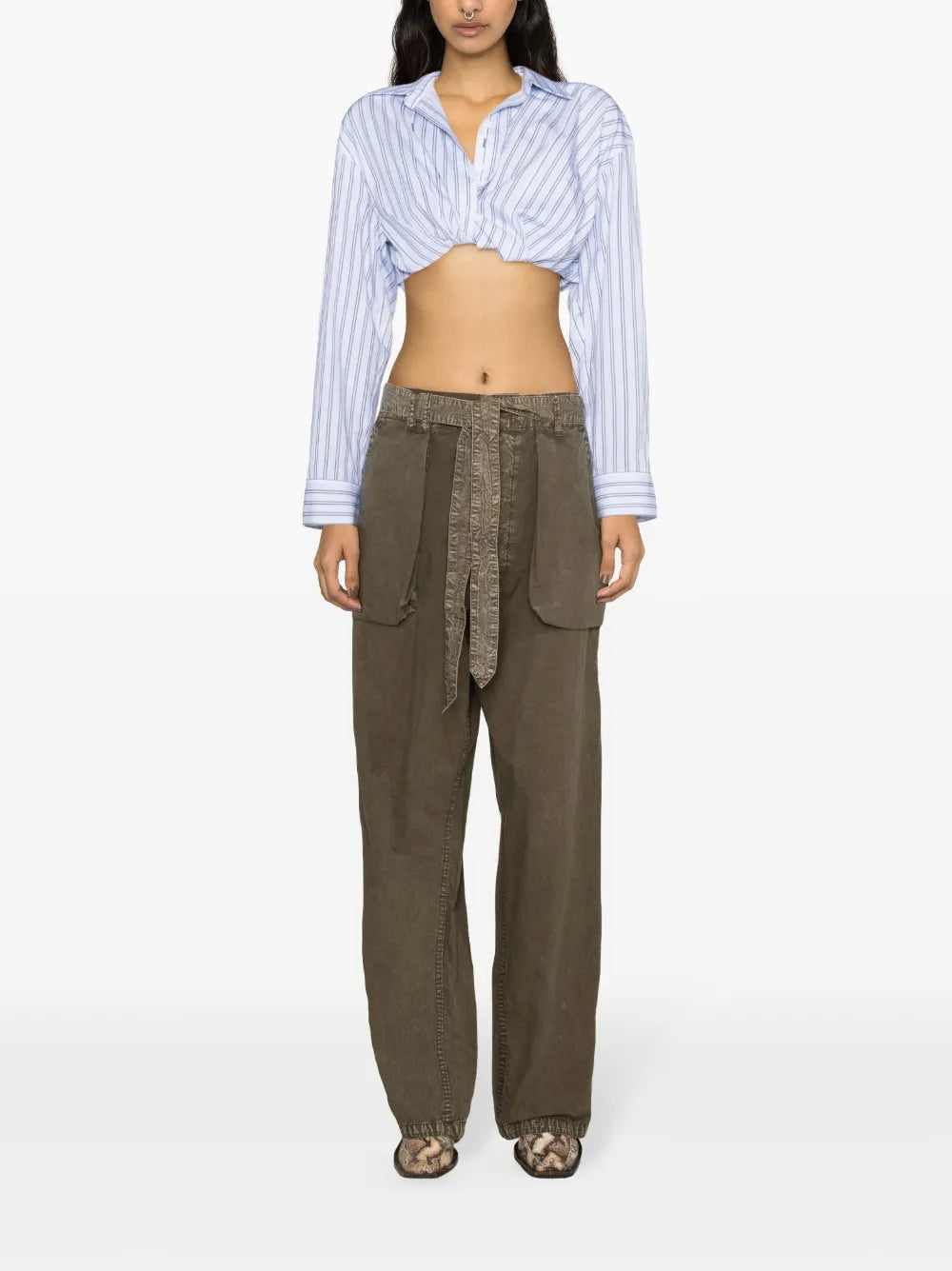 Belted Cotton Cargo Trousers