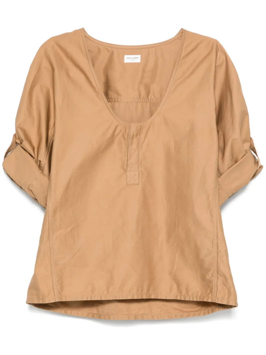 Henley Twill-Weave Blouse