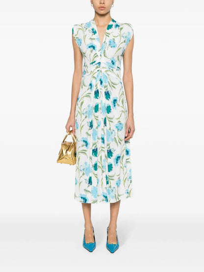 Floral-Print Twill Dress