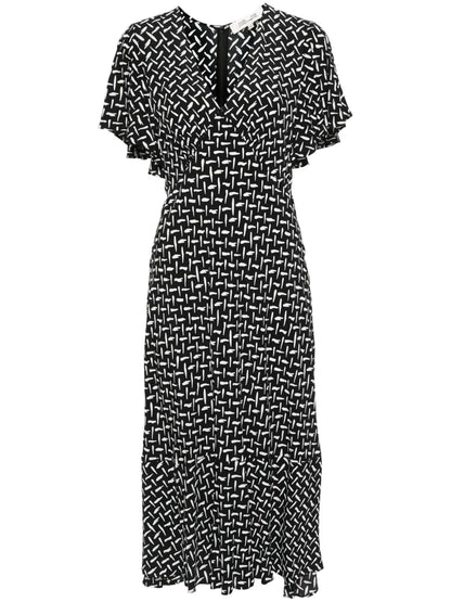 Abstract-Pattern Twill Dress