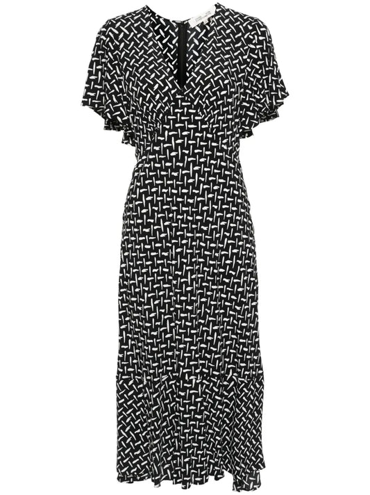 Abstract-Pattern Twill Dress