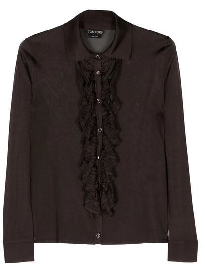 Ruffled-Trim Semi-Sheer Shirt