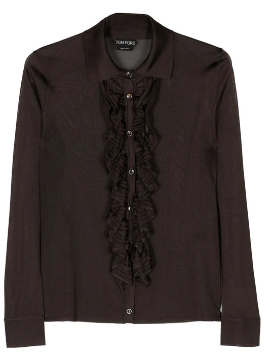 Ruffled-Trim Semi-Sheer Shirt