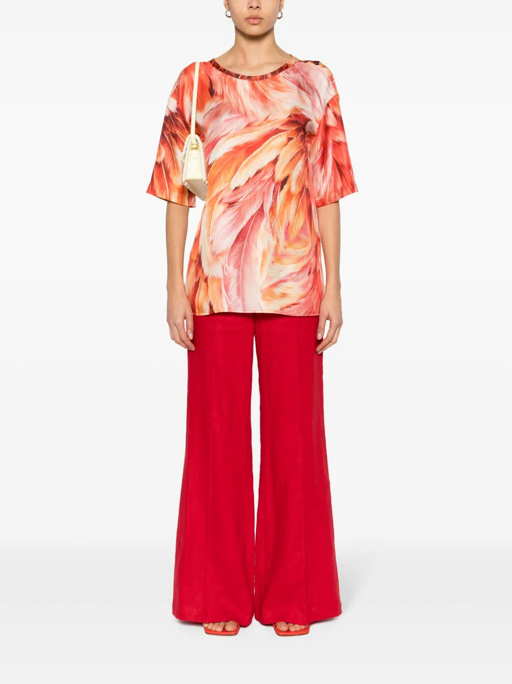 Plumage-Print Silk T-Shirt