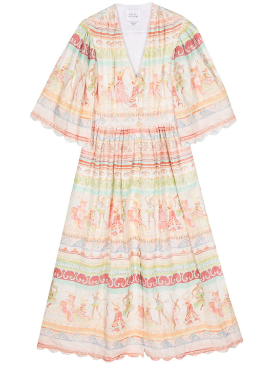 Broderie Anglaise Pleated Midi Dress