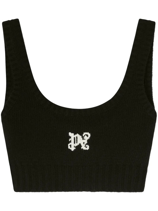 Intarsia Knit-Logo Crop Top