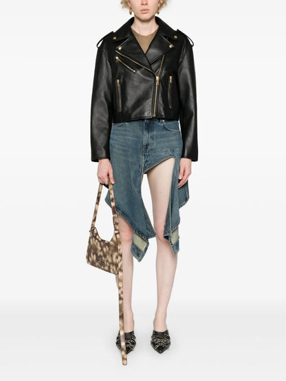 Logo-Print Leather Biker Jacket