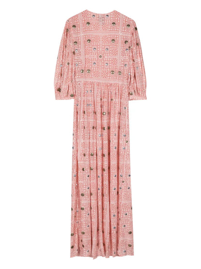 Stud-Embellished Printed Midi Dress