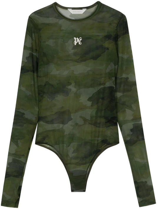 Embroidery-Logo Camouflage Bodysuit