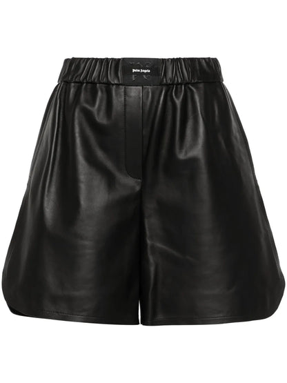 Monogram-Patch Leather Shorts
