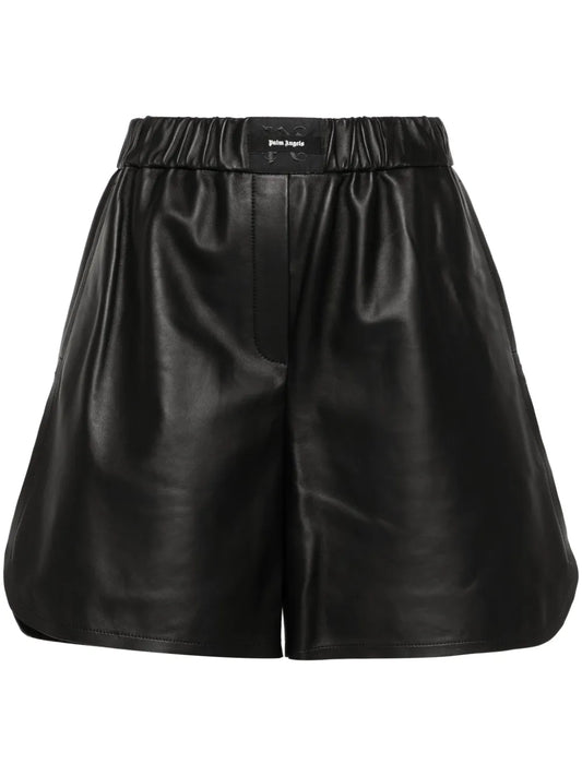 Monogram-Patch Leather Shorts