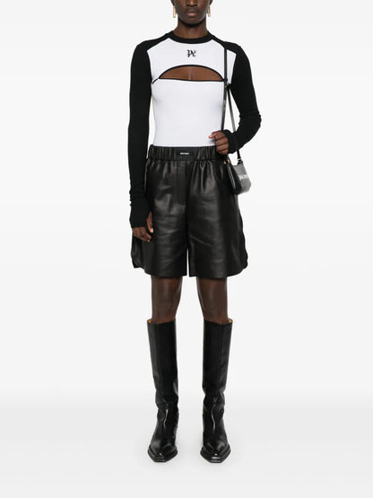 Monogram-Patch Leather Shorts