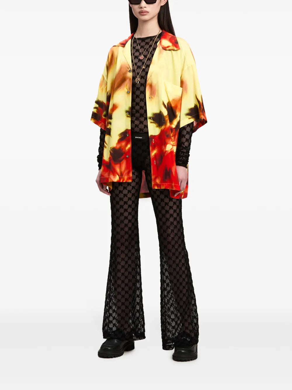 Semi-Sheer Monogram Flared Trousers