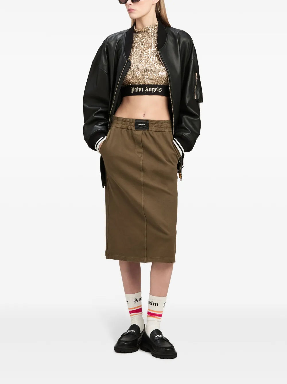 Logo-Print Leather Bomber Jacket