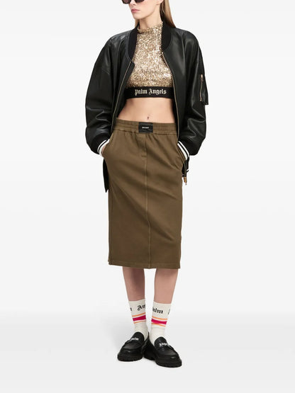 Logo-Print Leather Bomber Jacket
