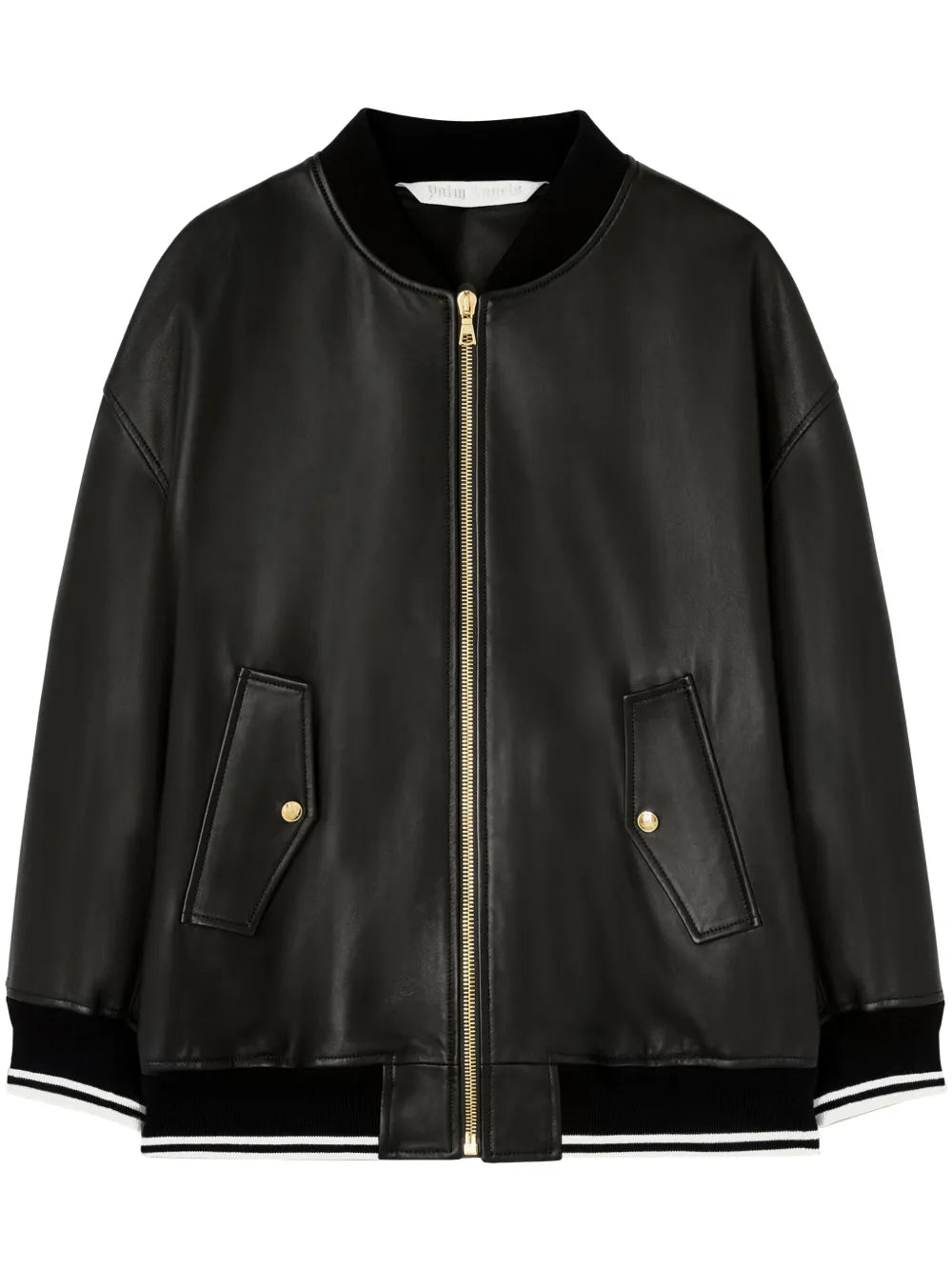Logo-Print Leather Bomber Jacket