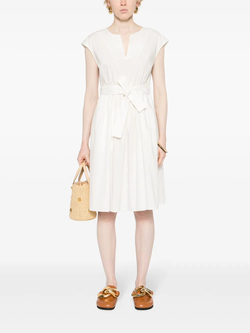 Belted Poplin Midi Dress
