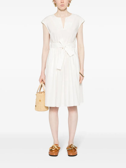 Belted Poplin Midi Dress