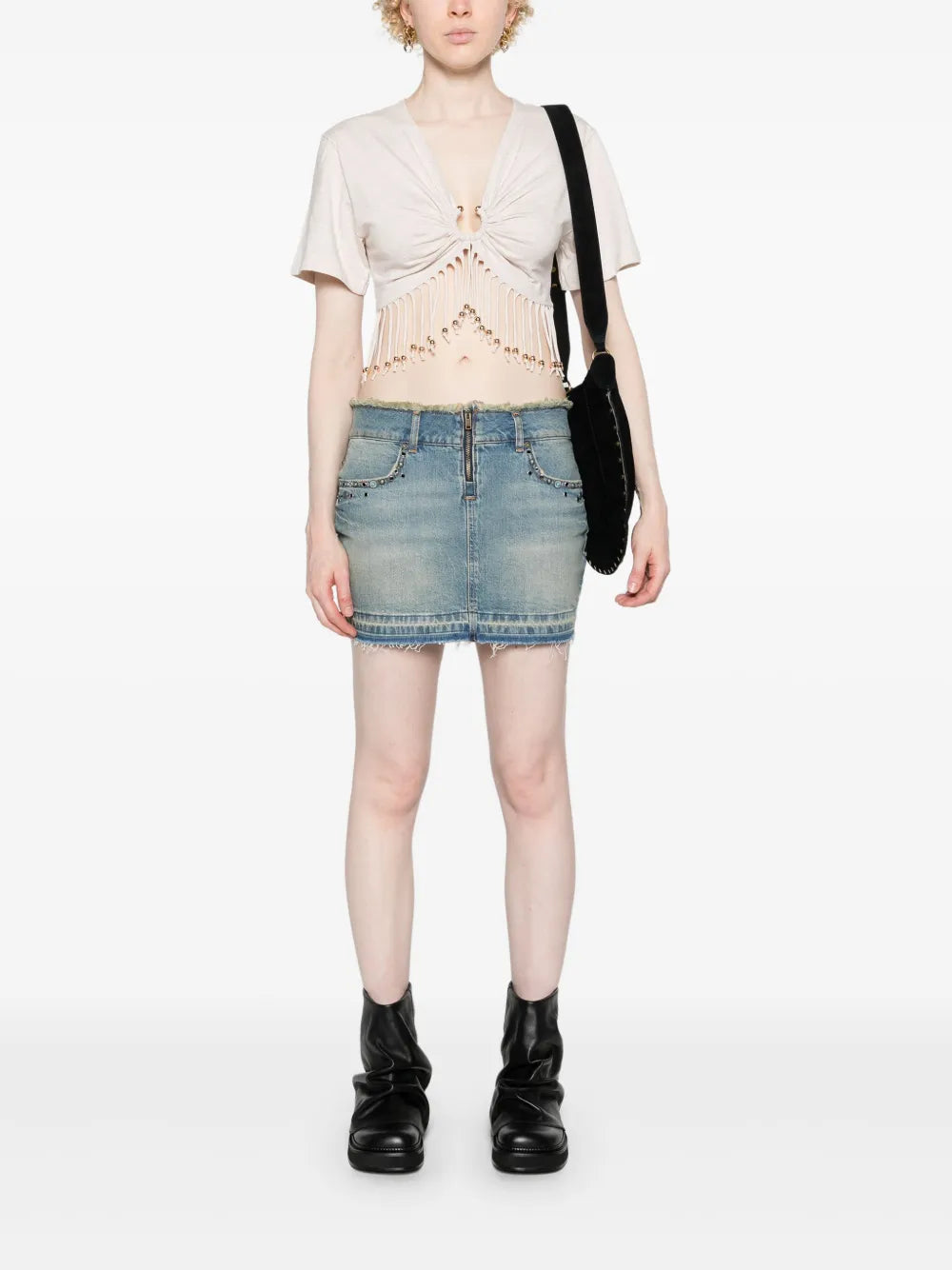 Frayed-Brim Denim Miniskirt