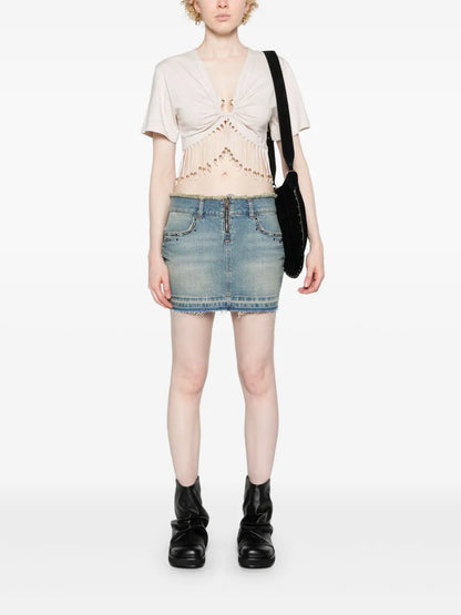 Frayed-Brim Denim Miniskirt