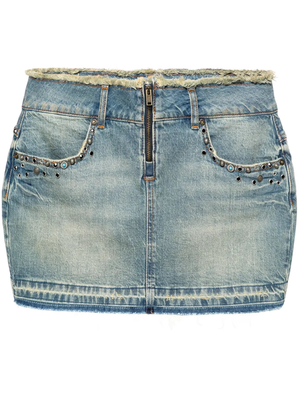 Frayed-Brim Denim Miniskirt
