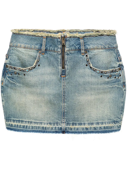 Frayed-Brim Denim Miniskirt