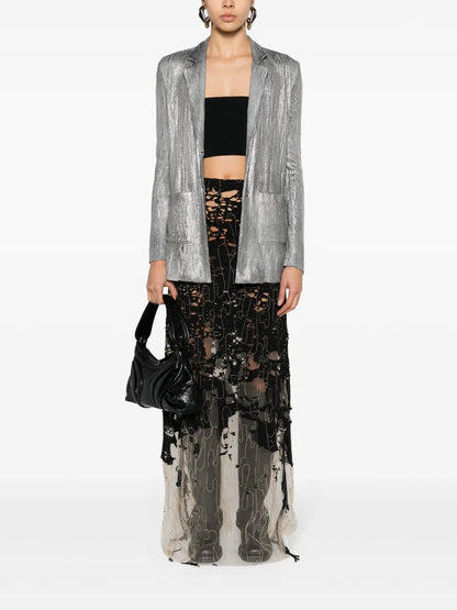 Plissé Single-Breasted Blazer