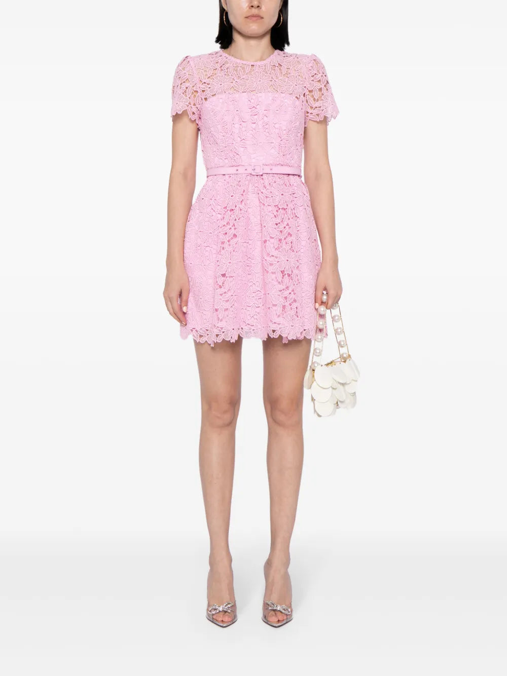 Guipure-Lace Belted Mini Dress