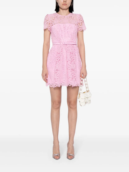 Guipure-Lace Belted Mini Dress