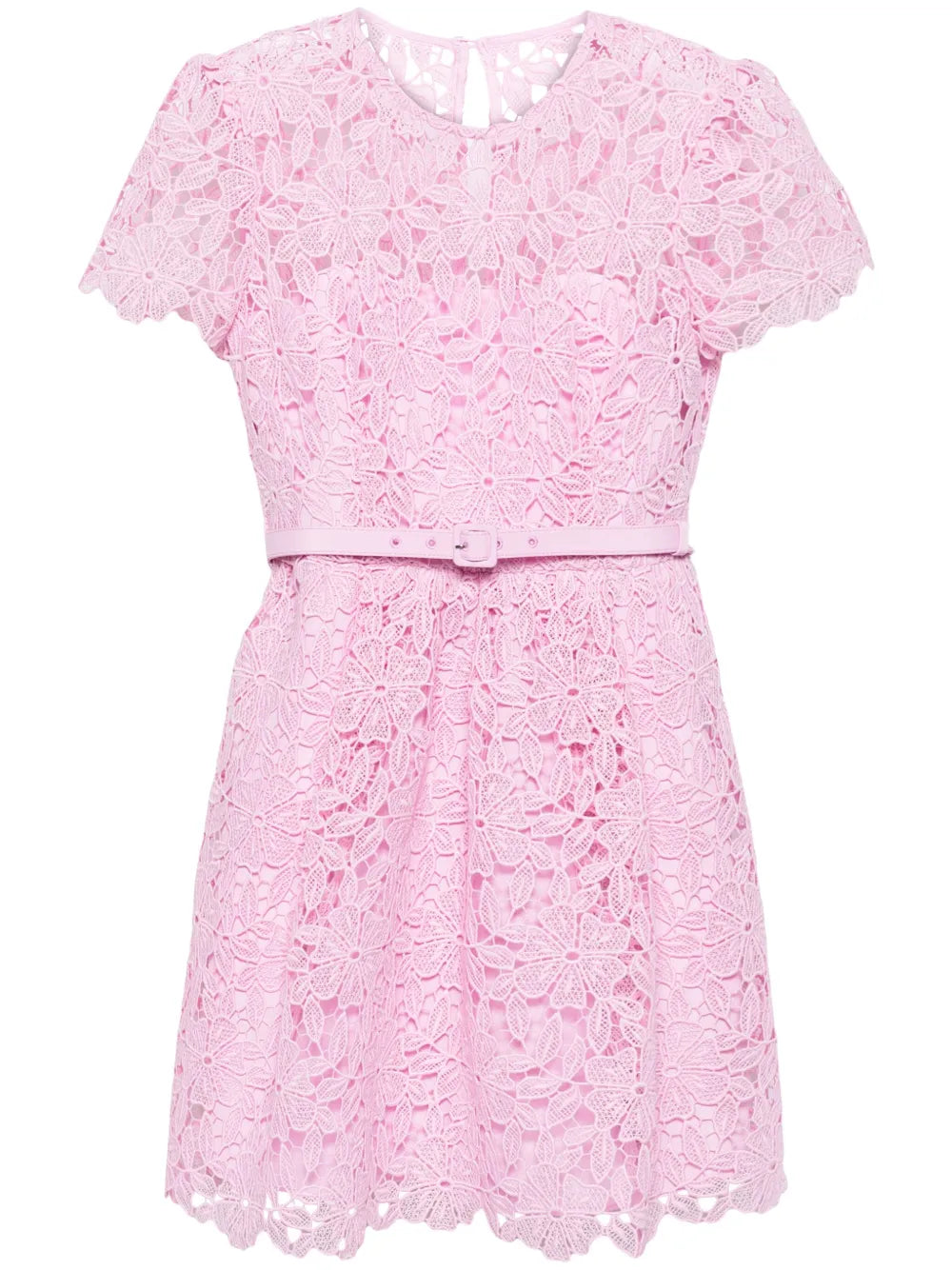 Guipure-Lace Belted Mini Dress