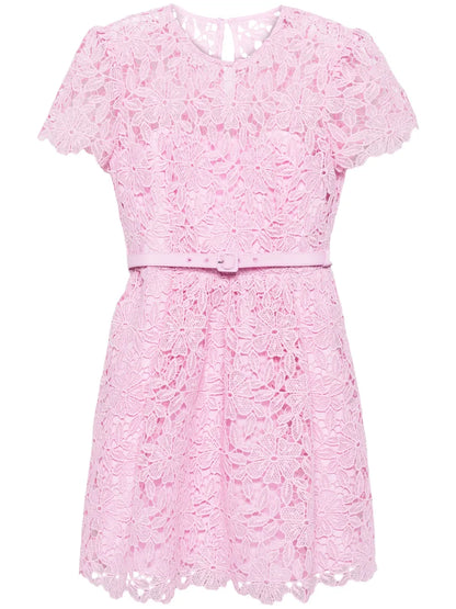 Guipure-Lace Belted Mini Dress