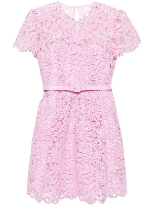 Guipure-Lace Belted Mini Dress