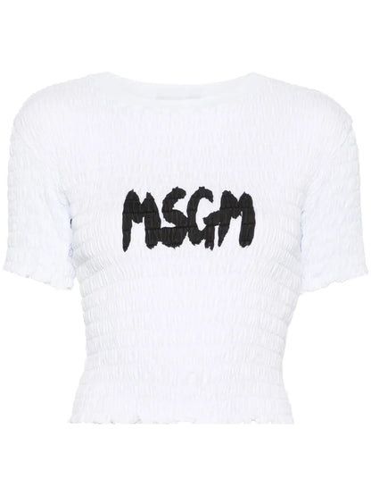 Logo-Print Smocked T-Shirt