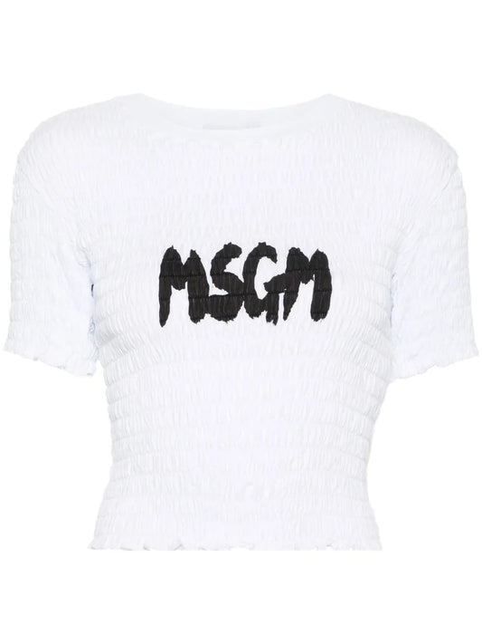 Logo-Print Smocked T-Shirt