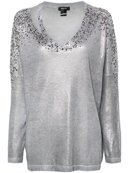 Crystal-Embellished V-Neck Jumper