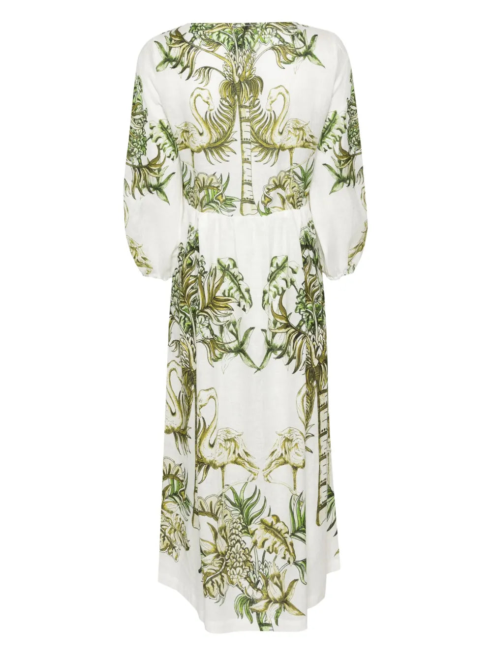 Floral And Flamingo Print Linen Dress