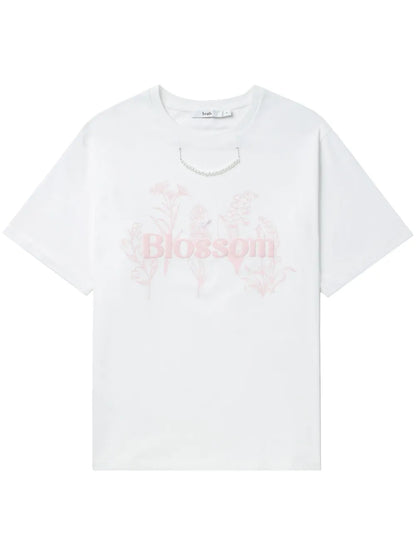 Pearl-Chain Floral-Print T-Shirt