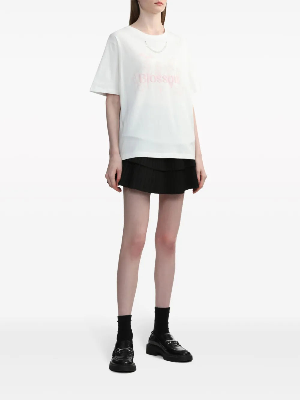 Pearl-Chain Floral-Print T-Shirt