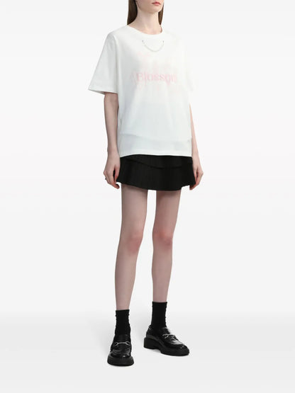 Pearl-Chain Floral-Print T-Shirt