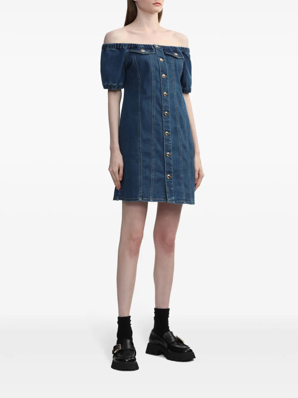 Off-Shoulder Denim Mini Dress