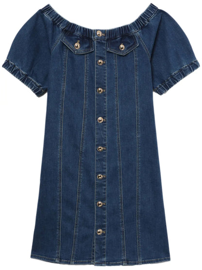 Off-Shoulder Denim Mini Dress