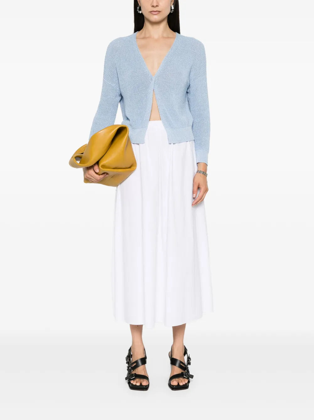 Metallic-Threading Open-Knit Cardigan