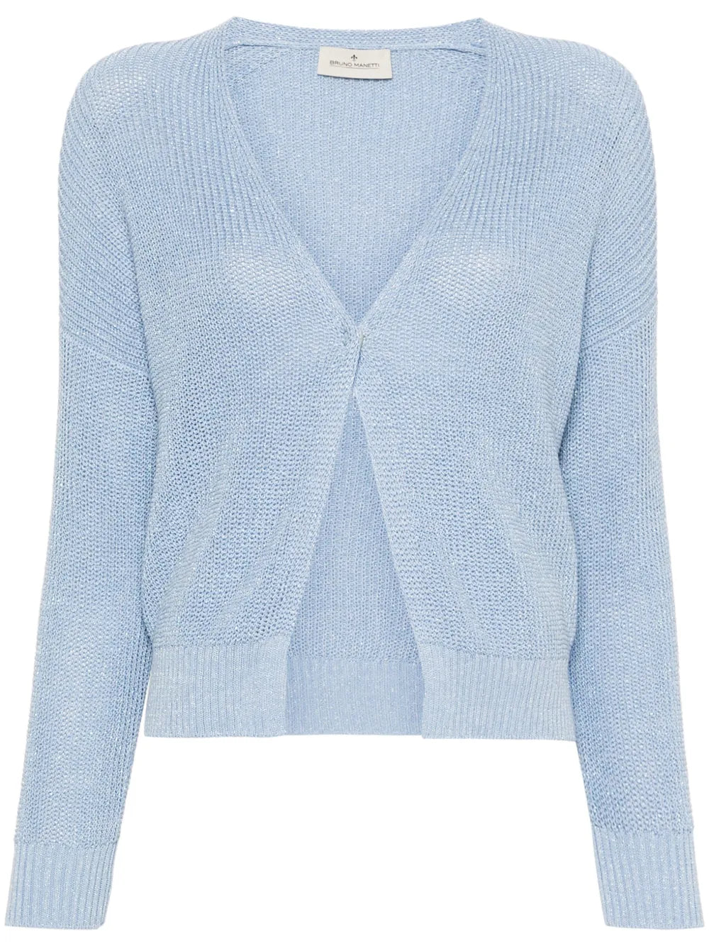 Metallic-Threading Open-Knit Cardigan